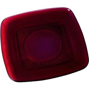 Vintage Christmas Royal Ruby Red Square Charm Glass Luncheon Plate Anchor Dishes
